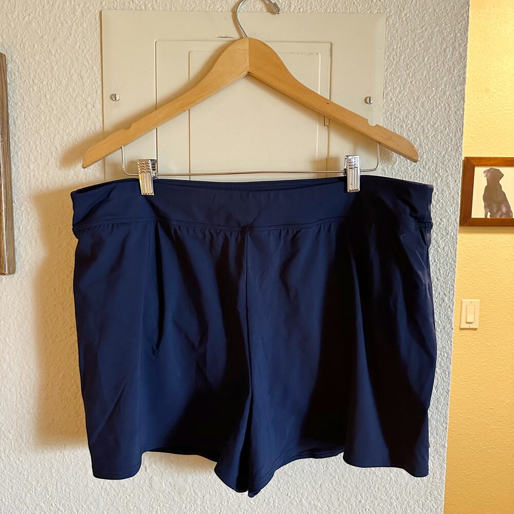Lands End Womens Navy Blue High Waisted Swim Shorts Boardshorts Brief Size 18W